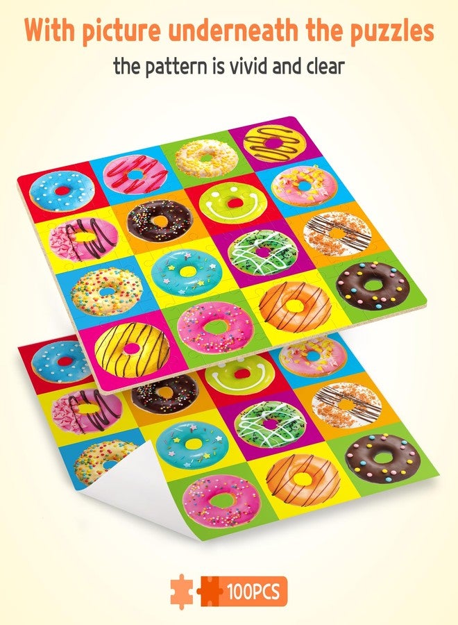 SYNARRY 100 Piece Wooden Puzzles for Kids Ages 4-8, Donuts Jigsaw Puzzle for Kids Ages 4-6 8-10 Teens, Educational Puzzles for 4 5 6 7 8 9 Years Old, Easter Basket Stuffers Valentines Day Gift for Kid - Image 3